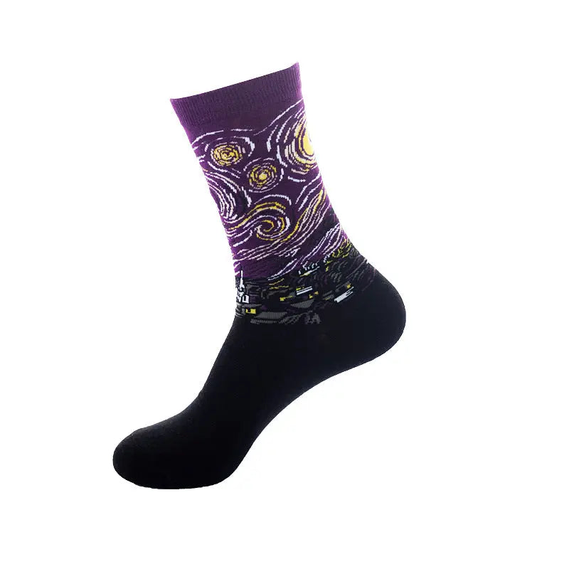 Vintage Street Women Socks Fashion Brand Men's Socks Cotton Funny Star Starry Sky Flower Graffiti Asuka Crew Casual Sock – Bold & Fun Statement Socks Cerise Max