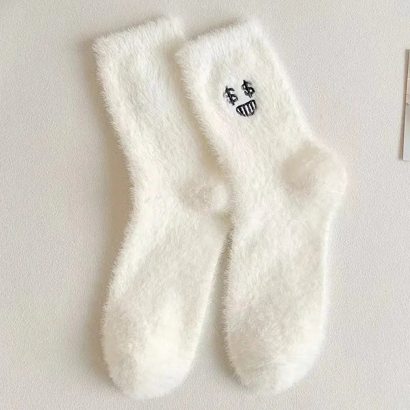 Women's Mid-calf Length Sock Cute Mink Fur Thick Winter Socks – Bold & Fun Statement Socks Cerise Max