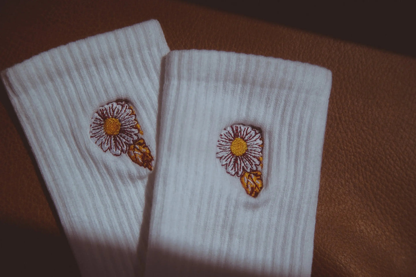 Flower Power Embroidered Socks – Everyday Comfortable Casual Socks Violet Apollo