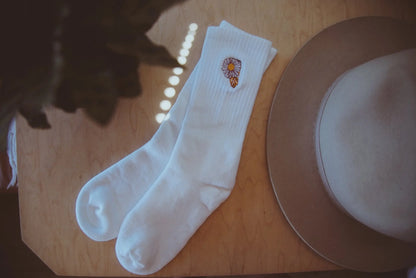 Flower Power Embroidered Socks – Everyday Comfortable Casual Socks Violet Apollo