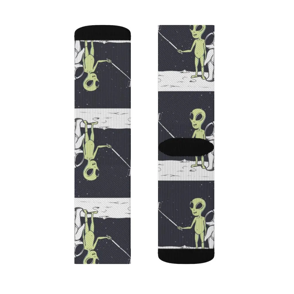 Funny Alien Selfie Socks – Premium Dress Socks for Office & Formal Wear Yellow Pandora