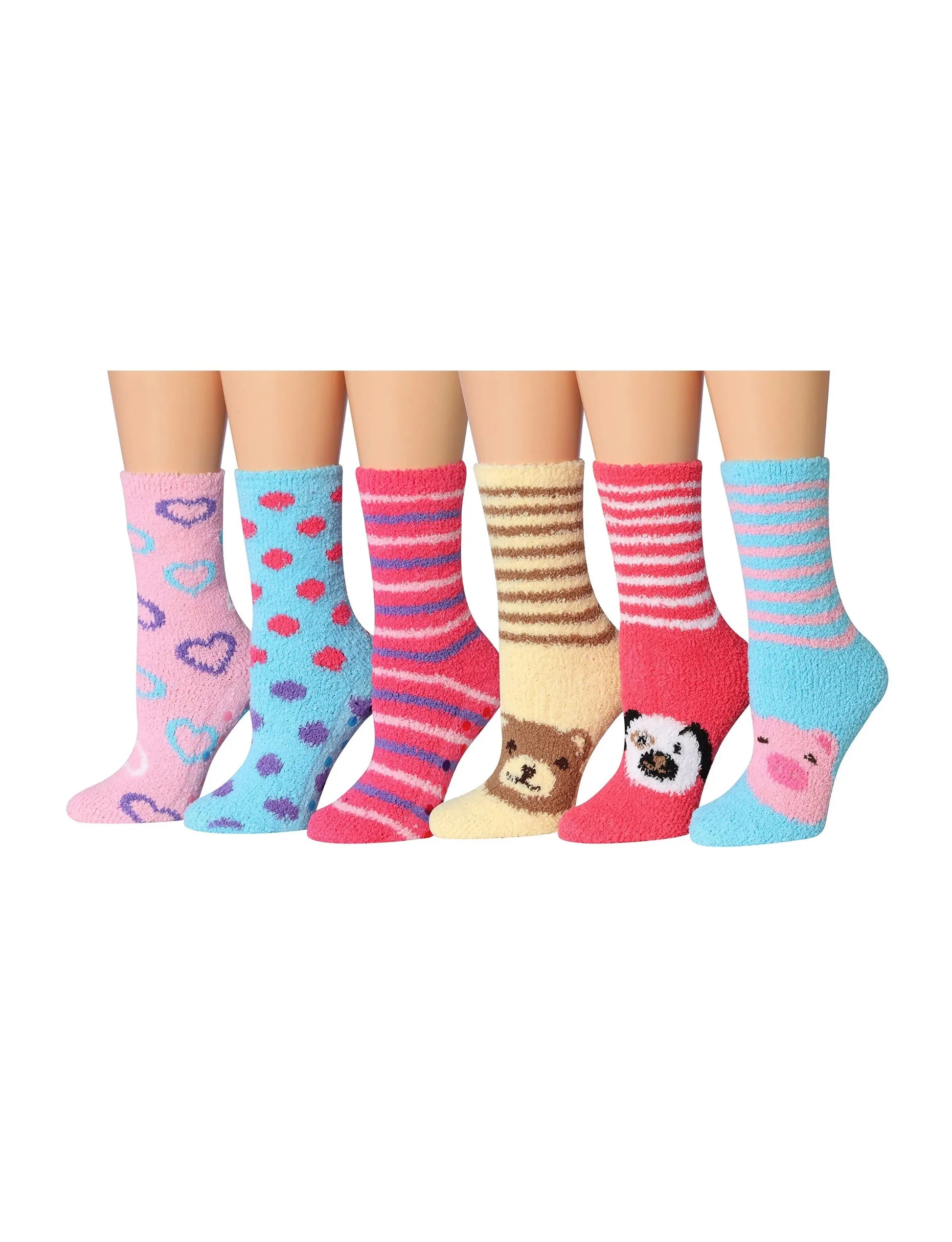 Colorful Patterned Sweet Hearts Fuzzy Socks - 6 Pairs – Performance Athletic Socks for Active Wear Maroon Menoetius